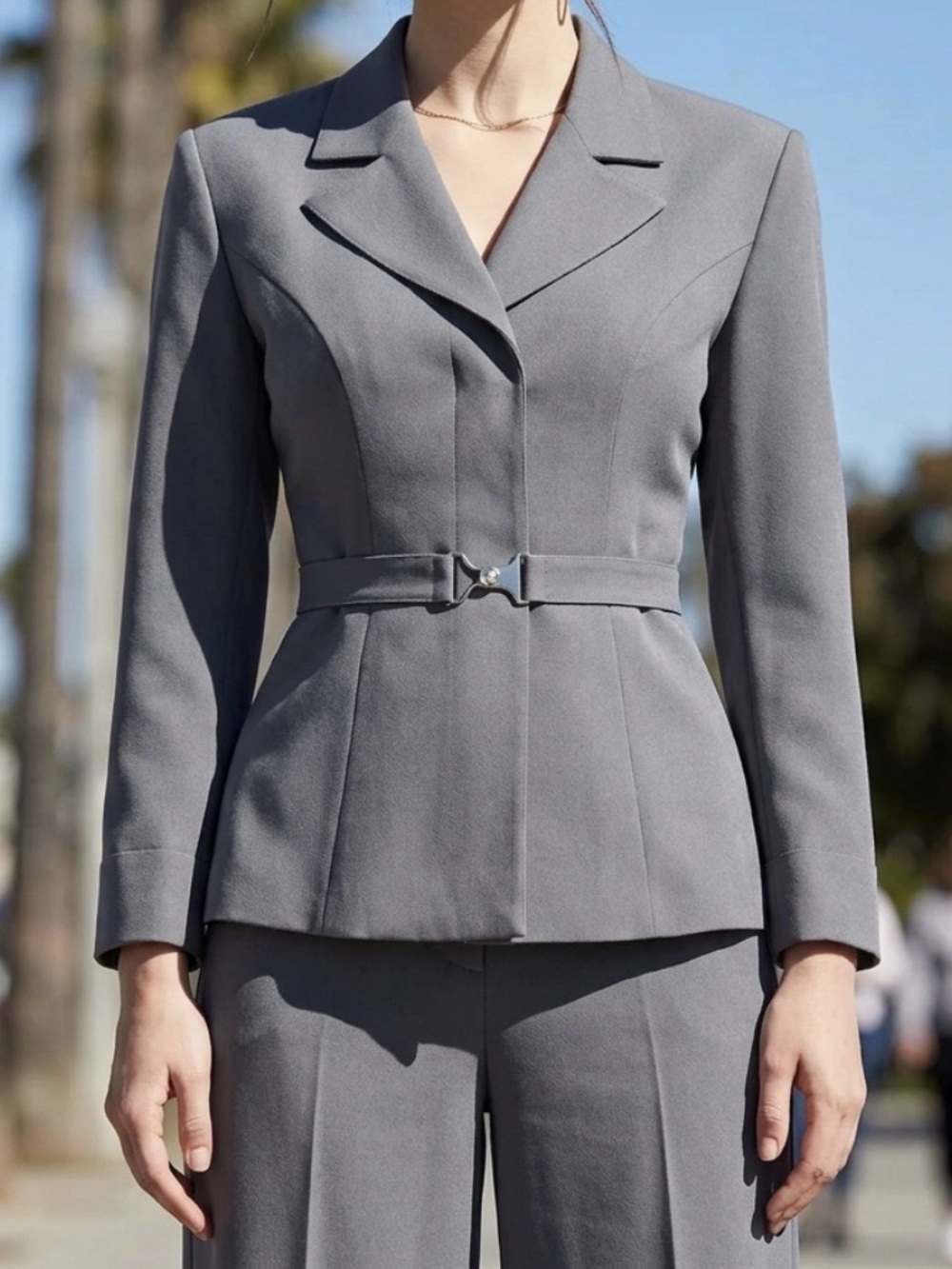 JM Collection Black Tailored Belted Suit Jacket